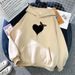 2024 Autumn New Simple Heart Print Hooded Jacket Women's Casual Student Versatile Fleece Sweatshirt_ecoleips.com
