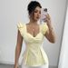2026 Women's New Fashion Solid Color Jacquard Top Asymmetrical Heart Neckline Double Bubble Sleeves_ecoleips.com