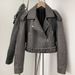 "Women's PU Faux Leather Belted Jacket – Chic Cropped Biker Style For Everyday Edge"_ecoleips.com