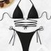 Women's Solid Color Bikini Set Heart-Shaped Cups Adjustable Ties High-Cut Bottom Swimming Beach Vacation Triangle Top_ecoleips.com