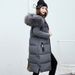 Women's Clothing Slim Fit Long Puffer Coat With Detachable Faux Fur Hood, Thicken Down Alternative Jacket, 3D Embroidery, Windproof Winter Coat_ecoleips.com