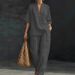 Women's V-Neck Short Sleeve Top Wide Leg Pants Set Two-Piece Casual Comfortable Stretch Fabric Outfit_ecoleips.com