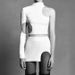 Women's Slim Fitting Halter Neck Dress Sexy Asymmetrical Hollowed out Long Sleeved Short Two Piece Set European American Style Fashion_ecoleips.com