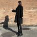 Autumn And Winter Black Medium And Long Navy Collar Woolen Coat For Women, Loose Large Size Hepburn Wind Horn Buckle Woolen Coat For Women_ecoleips.com