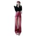 American Retro Red Jeans, Straight Loose Fit, Trendy Design, High-waisted, Slimming, Wide-leg Long Pants For Women_ecoleips.com