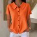 Fashionable And Elegant Lapel Waffle Knit Solid Color Casual Short Sleeved Shirt Women's Clothing Tops New_ecoleips.com