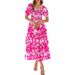 Women's Square Neck Long Dress Chiffon Waist Cinching Floral Print Cake Style Fashion Short Sleeve_ecoleips.com