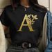 European And American Cross-border Foreign Trade Women's Floral Letter Print Round-neck Short-sleeve T-shirt Top_ecoleips.com