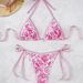 Women's Clothing Blue And White Porcelain Print Lace Up Sexy Bikini Split Swimsuit_ecoleips.com