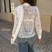 Women's French Retro Lace Tie-Neck Blouse – Sheer Long Sleeve Batwing Top, Elegant & Boho For Spring/Summer_ecoleips.com