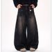 American Retro Washed Black Cat-ear Cutout Jeans For Women, Wide-leg, Loose-fitting, With A Vintage Look_ecoleips.com
