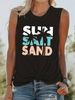 Women's Summer SUN SAIT SAND Coconut Tree Letter Print Large Casual Sleeveless Loose Tank Top T-shirt_ecoleips.com