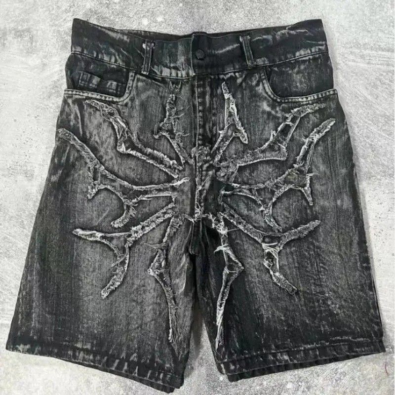 Women’s Clothing Vibe Heavy Patch Embroidery Jeans Washed Damaged Mid High Waist Loose Straight Trousers_ecoleips.com