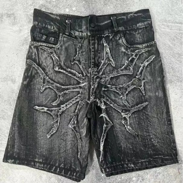 Women’s Clothing Vibe Heavy Patch Embroidery Jeans Washed Damaged Mid High Waist Loose Straight Trousers_ecoleips.com