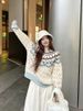 girl Christmas Sweet Style Color-Block Round Neck Pullover Knitted Sweater For Women Winter Long Sleeve Loose Base Shirt Blue_ecoleips.com