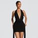 Spring/Summer Women's Sexy Deep V Neck Halter Neck Dress American Style With Water Drop Decoration Exposed Backpack_ecoleips.com