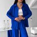 Women's Clothing Solid Color Cardigan Pocket Casual Wide Leg Trousers Suit_ecoleips.com