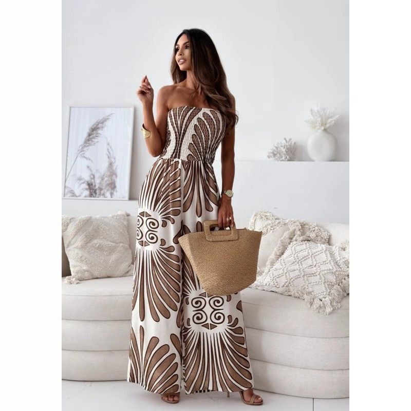 Women's Strapless Printed Jumpsuit Slimming Long Pants Summer Fashion Clothing_ecoleips.com