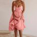 Women's Spring Dopamine Camisole Dress, Solid Color High-Waist Flared Dress_ecoleips.com