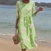 Best Selling Women's mid Length Sleeve round Neck Dress Side Pockets Beach Vacations_ecoleips.com