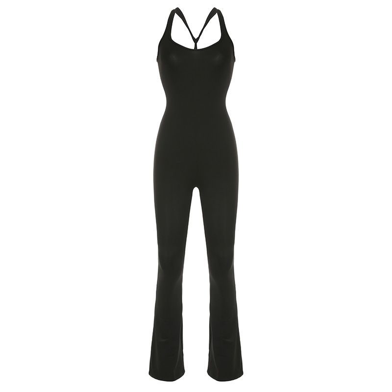 Women's Clothing Hot Girl Street Fashion Slim Solid Color Flared Pants Sexy Suspenders Jumpsuit Trousers_ecoleips.com