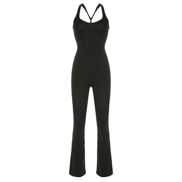 Women's Clothing Hot Girl Street Fashion Slim Solid Color Flared Pants Sexy Suspenders Jumpsuit Trousers_ecoleips.com