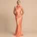 Women's Clothing Backless Slit Sexy Elegant Dress Solid Color Halter Neck Mid Length Skirt Satin New Style_ecoleips.com