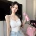 Pure Desire Style White Camisole For Women 2024 Summer Lace Trim Slim Fit Sexy Inner Short Top_ecoleips.com