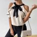 Women's Double Layer Short Sleeve Shirt Bow Tie Collar Pullover Casual Elegant Fashion Spring/Autumn Summer Thin Polyester_ecoleips.com