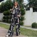 European And American Women's New Fashion Printed Loose Top Lace-up High Waist Wide Leg Pants Two-piece Set_ecoleips.com