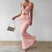 European And AmericanSheep Horn Women's Summer Solid Color Twist Front Halter Neck Crop Top And Fishtail Midi Skirt Elegant Two Piece_ecoleips.com
