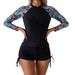 Women's Patchwork Printed Swimsuit Long Sleeved Zippered Two Piece Competitive Swimsuit With Shorts And Leggings For Drop Shipping_ecoleips.com