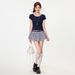 Round-neck, Back-cutout, Tie-bow Short-sleeve T-shirt For Women, 2026 Summer Plaid Color-blocked Cropped Top_ecoleips.com