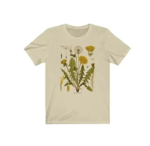 Dandelion Botanical Graphic Tshirt Hiking Shirt Botanical Print Shirt Short Sleeve Cotton Oversized Tee Women Clothing Harajuku_ecoleips.com