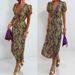 Voya 2026 Women's Fashion Printed V-neck Pleated Waist Slimming Dress_ecoleips.com