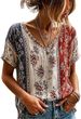 Women's Retro Independence Day Art Printed Linen Blended T-Shirt Flowers American Flag 250Th Anniversary V-Neck Shirt_ecoleips.com