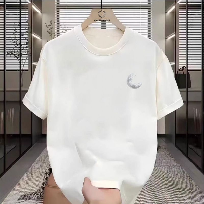 Short Sleeve Men's T-Shirt Trendy 2025 Summer New Loose Simple Heavyweight Couple Casual Top_ecoleips.com