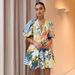 Women's Clothing Cotton And Linen Puff Sleeve Print Dress Summer V Neck Beach Series Midi Dress_ecoleips.com