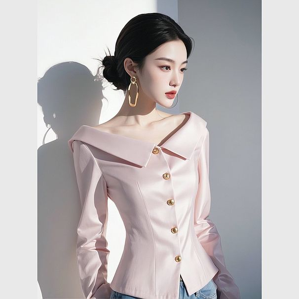 Women's Clothing Pink Satin Shirt Spring High End Design Light Luxury Age Reducing Fashionable Waist Top_ecoleips.com