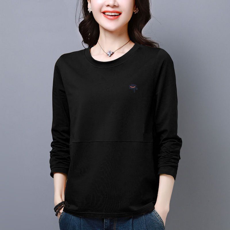 A 200-Pound Approximately 95 Kg Women's Garment In A Large Size, Featuring A Korean-Style Autumn-Long-Sleeve T-Shirt D_ecoleips.com
