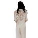 High-end Fashion Ice Silk Pajamas For Women, White Moonlight Spring Home Wear, Lace Backless Long-sleeve Long-pants_ecoleips.com