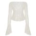 Solid Color Lace Sheer Ruffle V-Neck Flared Sleeve Blouse High Waist Straight Long Skirt Sexy Fashion Set For Women_ecoleips.com