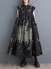 2026 Summer New Black Vintage Print Sleeveless Dresses For Women Stand Collar Loose Casual Long Dress Fashion Elegant Clothing_ecoleips.com