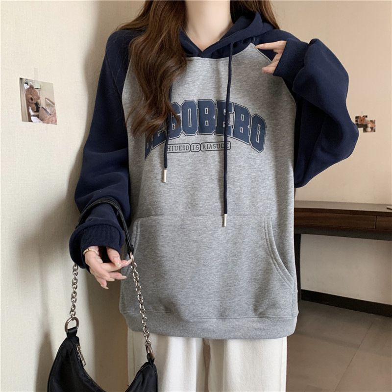 American-style Cotton Oversized Raglan Sleeve Hooded Sweatshirt For Women, Thin And Loose-fitting With Letter Print_ecoleips.com