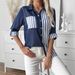 Effortless Elegance: Women's Loose-Fit Striped Color-Block Shirt With Short Sleeves For Casual & Office Wear_ecoleips.com