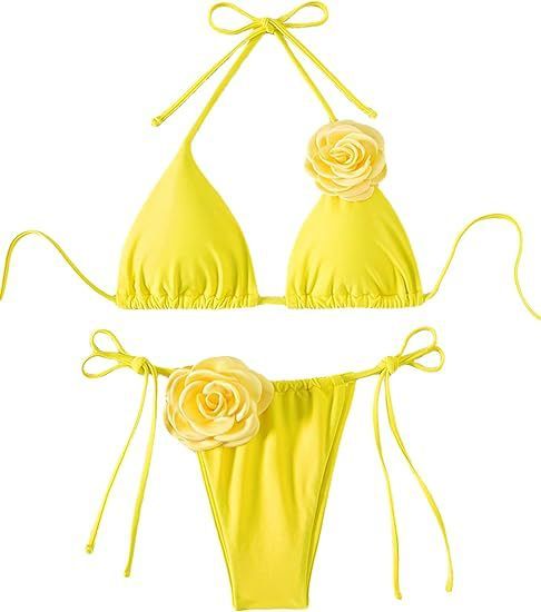 Women's Three Dimensional Flower Swimsuit Bikini Set Fashion Sexy Clothing Beachwear_ecoleips.com