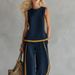Women's Summer Casual Fashion Color Block Wide Leg Pants Set Sleeveless Two Piece Set European And American Style Trendy Cross Border_ecoleips.com