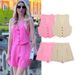 Women's Clothing Summer New Casual Suit Split Vest Linen Shorts Suit_ecoleips.com