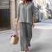 Women's Clothing Spring And Autumn New Cotton And Linen Solid Color Shirt Wide Leg Pants Two Piece Set_ecoleips.com