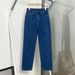 HOUSE Spring/Summer Vintage Layered Indigo Casual Washed Soft Cotton Slim Straight Jeans For Women_ecoleips.com
